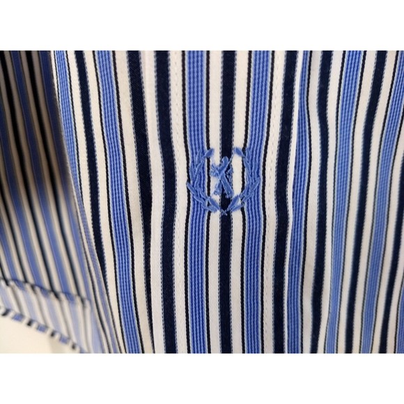 BUGATCHI UOMO‎ Striped Button Down XXL Dress Shirt Flip Cuff Blue Long Sleeve - Picture 6 of 14